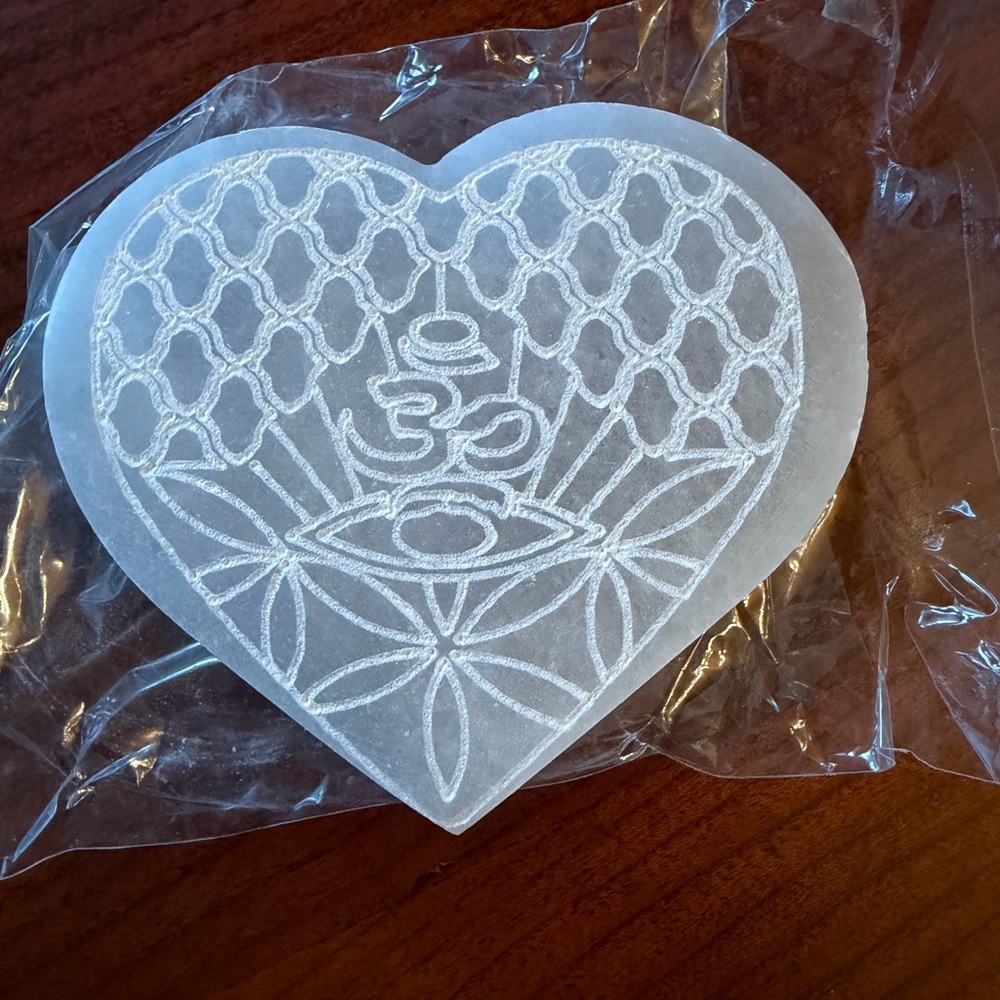 Heart-Shaped Selenite Crystal with Intricate Design